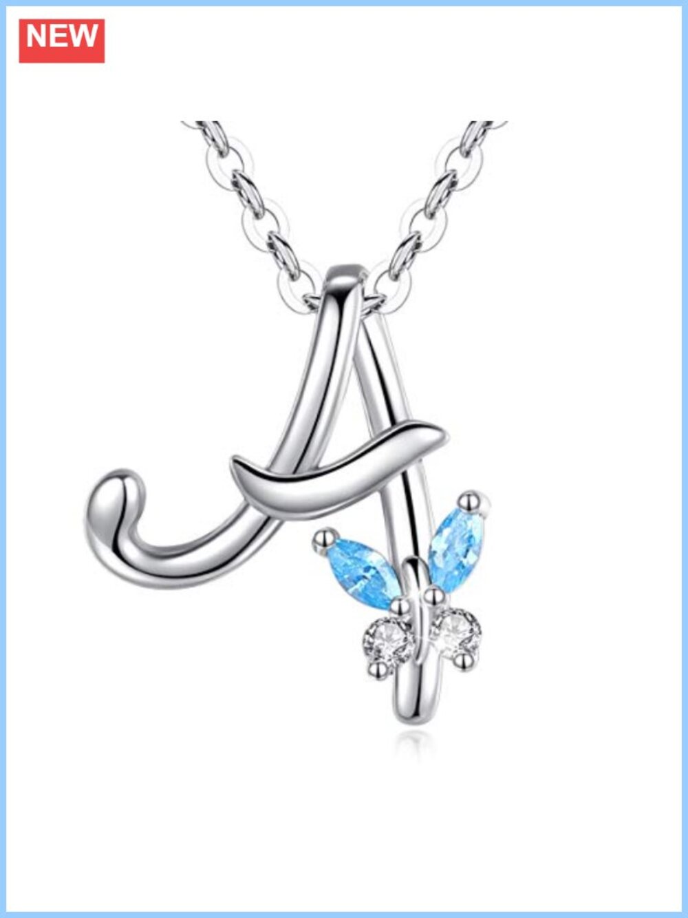 Sterling Silver Butterfly Initial Necklace 18" Chain